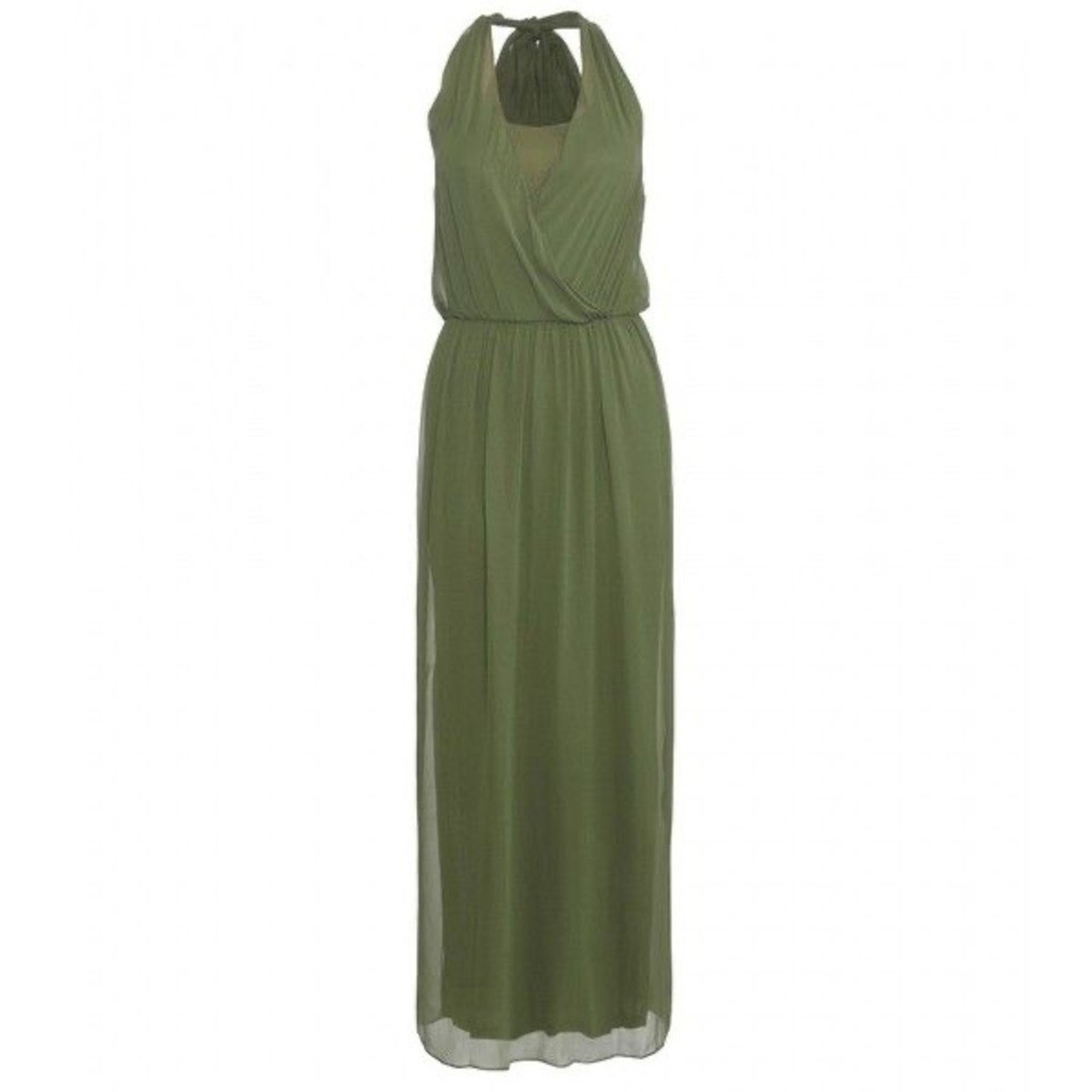 Nwt Alice + Olivia Mora Wrap Front Silk Halter Dress Deep Ivy Medium A005392